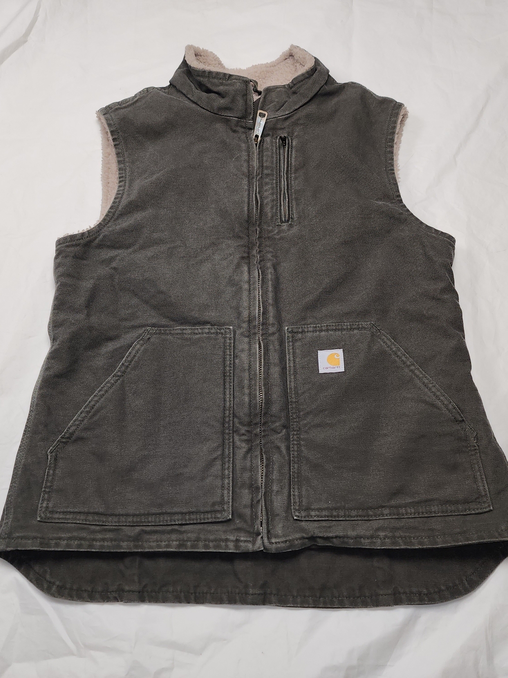 Carhartt Women's Sherpa-Lined Duck Canvas Workwear Vest Olive Green Size Small